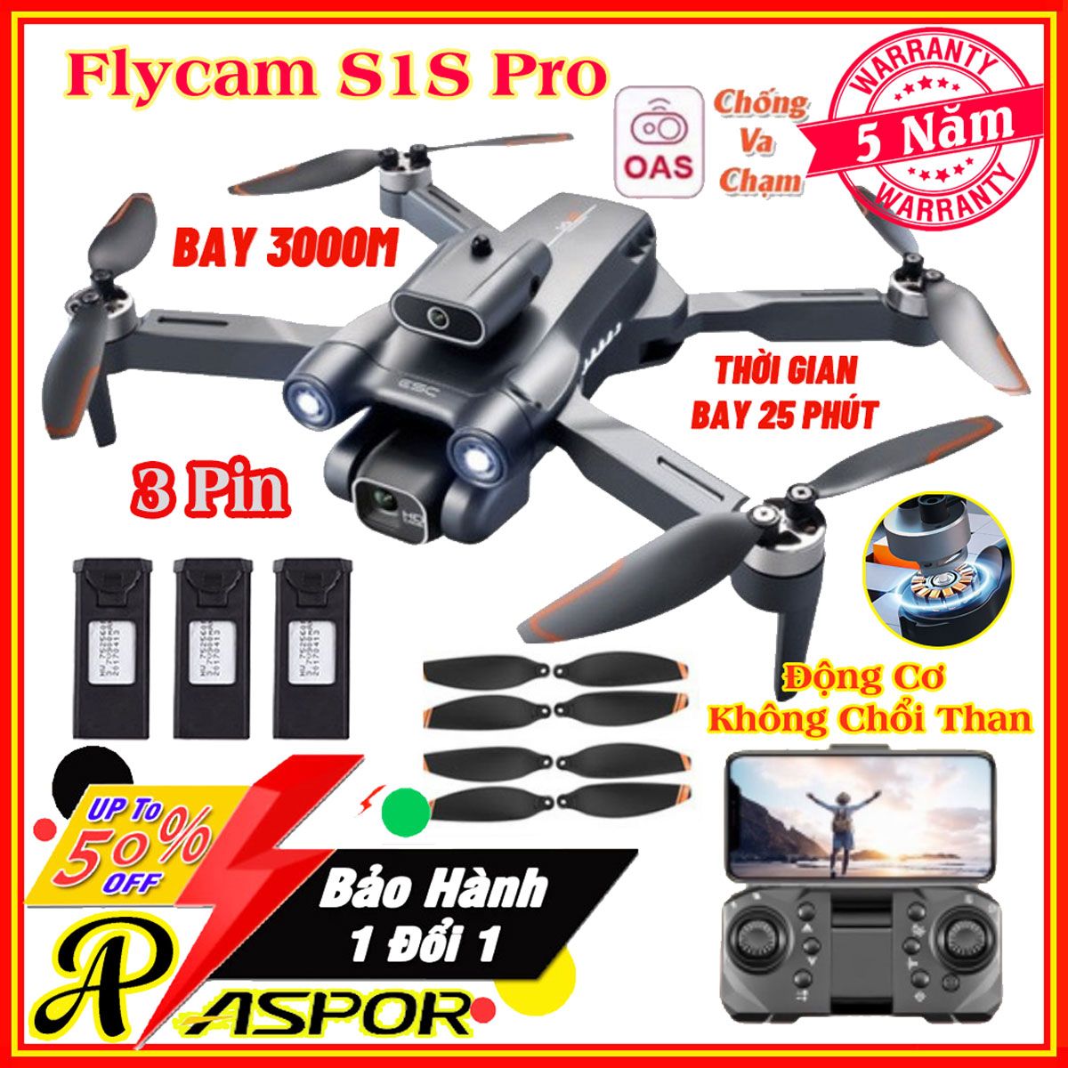 Máy bay điều khiển từ xa Flycam camera S1S Pro Max động cơ không chổi than cảm biến chống va chạm định vị luồng quang. Camera 6K Bay 30 Phút Xa 1500m