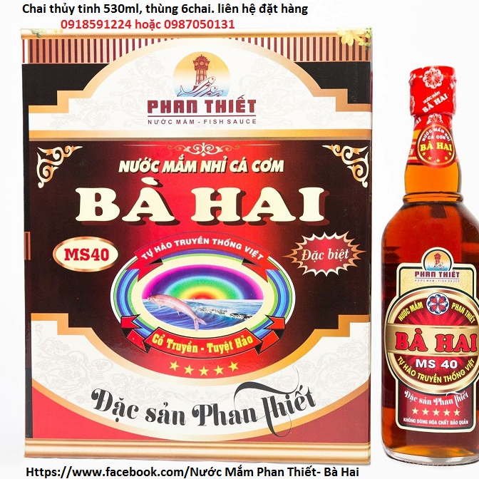 Nước Mắm Nhĩ Bà Hai đặt biệt 40 độ đạm ( thùng 6chai x 500ml)