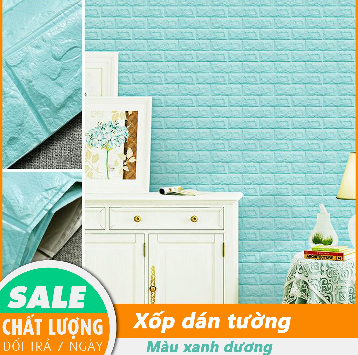 (Chọn màu) Combo 5 Miếng xốp mỏng dán tường,xốp dán tường - cách âm ,cách nhiệt 3D phong cách Hàn Quốc-khổ 70x77cm dodiengiasi (loại Mỏng)
