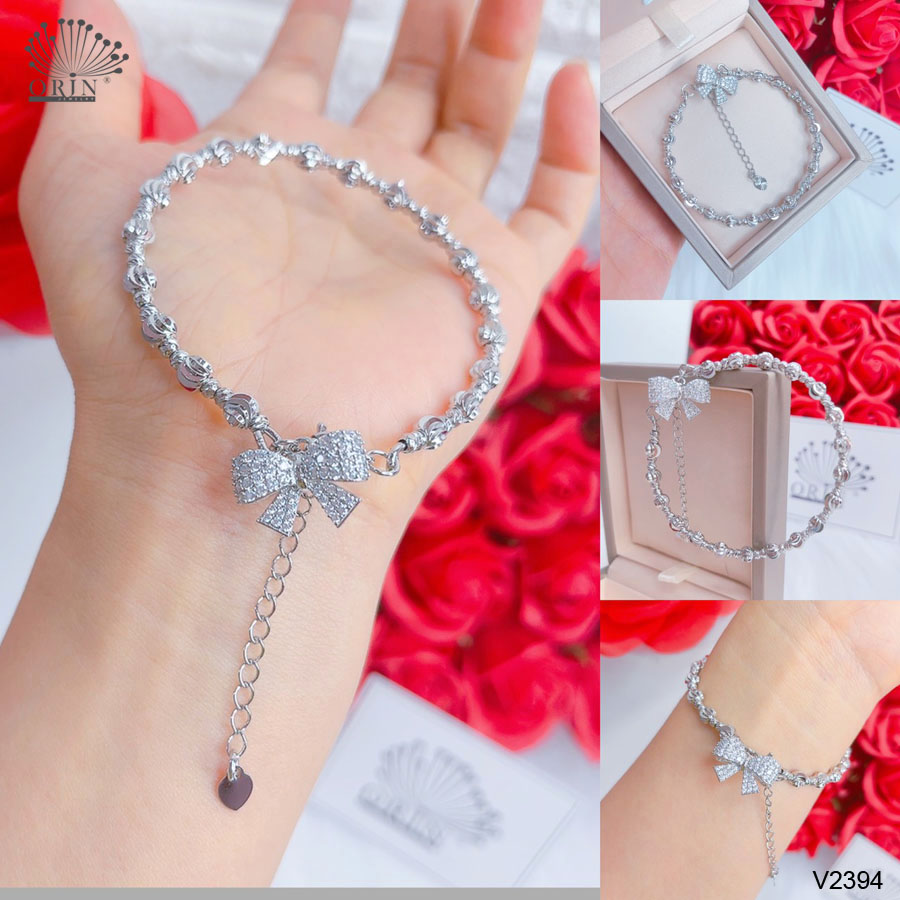 Vòng tay nữ vòng bi trắng đính charm hình nơ cao cấp Orin V2394 - Long Tien