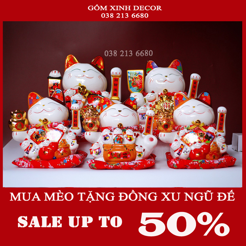 Mèo thần tài vẫy tay - Mèo tài lộc,may mắn chọn nhiều mẫu-Mèo thần tài Maneki nekko Nhật bản