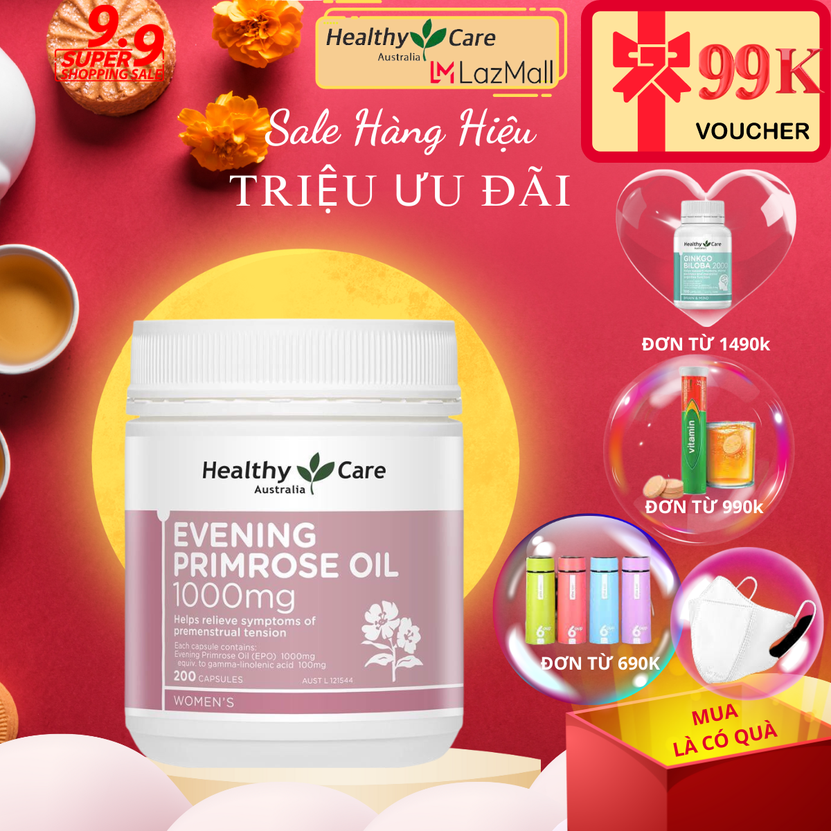 Tinh dầu hoa anh thảo Healthy Care Evening Primrose Oil 1000mg 200 viên