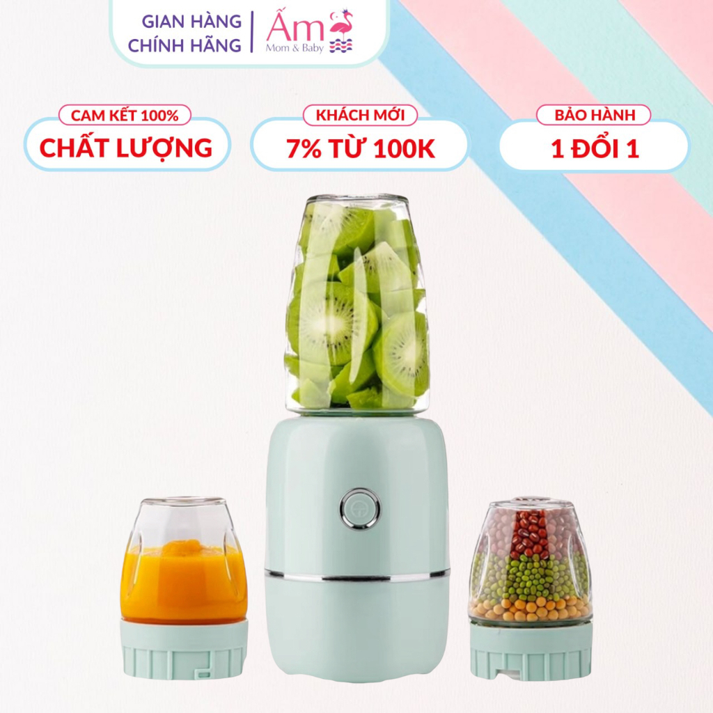 Máy Xay Đa Năng 3 Cối Thủy Tinh Chế Biến Đồ Ăn Dặm Cho Bé Ấm Baby Bảo Hành
