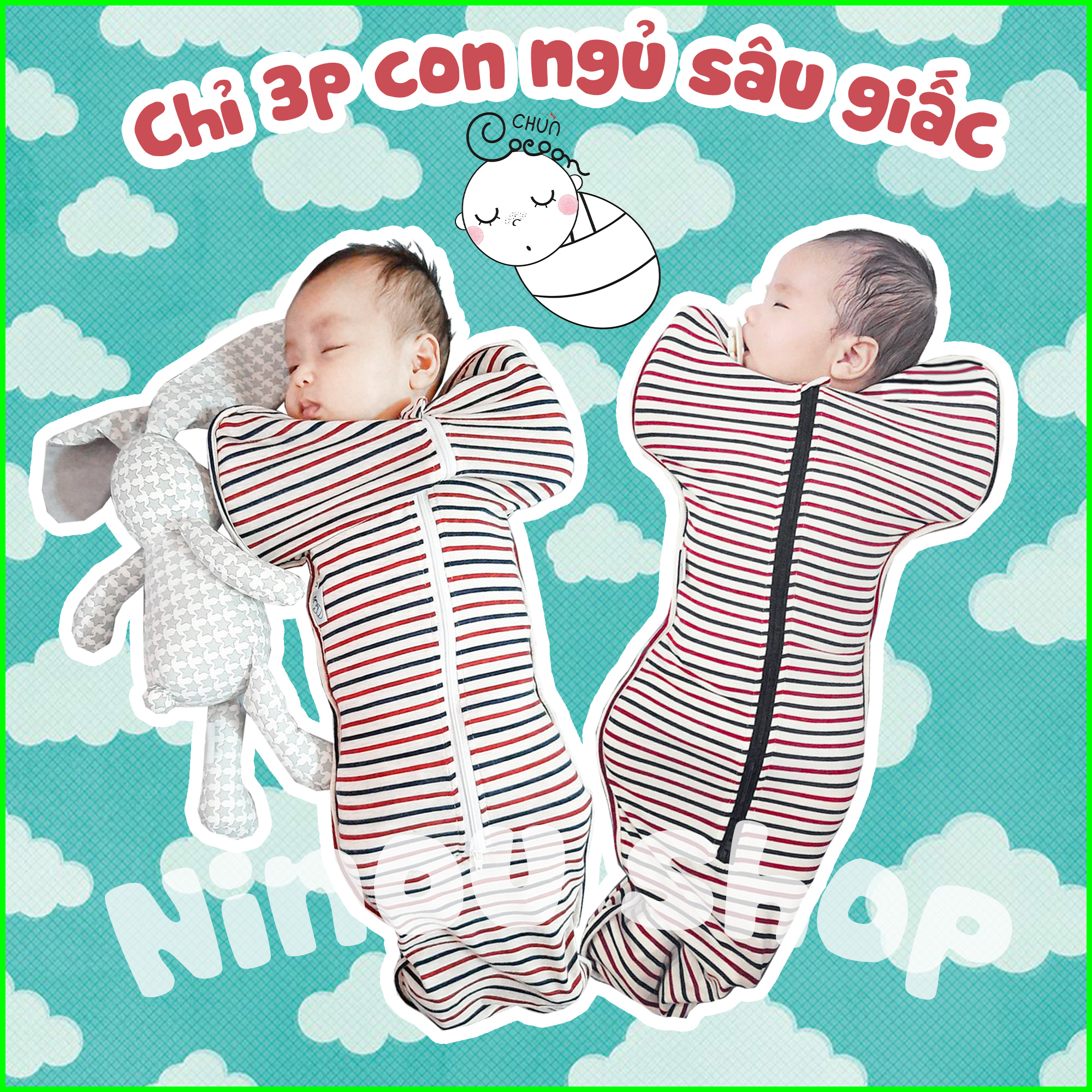 (Trợ giá) Nhộng Chũn Cocoon CHÍNH HÃNG Cho Bé Sơ Sinh Ngủ Ngon, Chống Giật Mình. Nhộng Cotton Co Dãn 4 Chiều