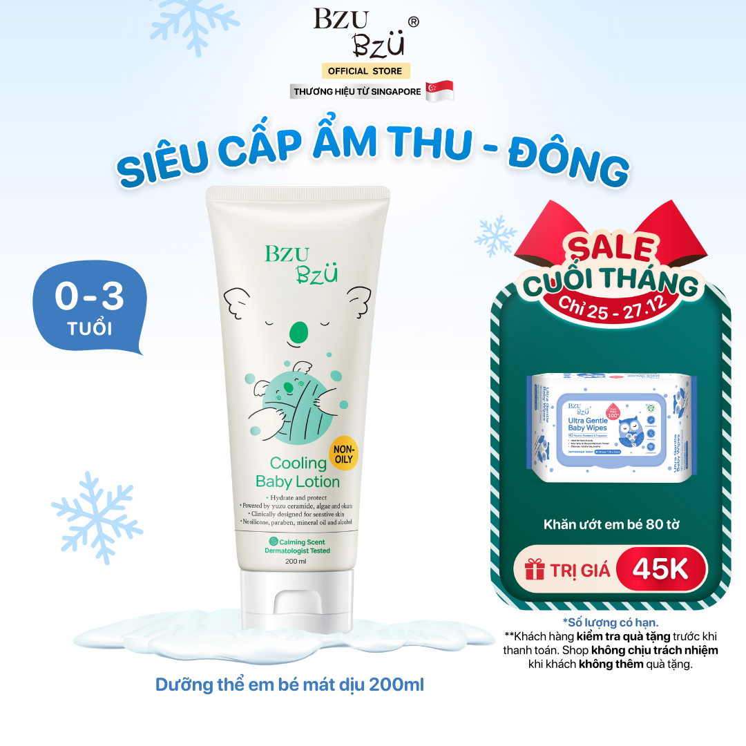 Kem Dưỡng Da Em Bé BZU BZU Baby Cooling Lotion Mát Dịu, Cấp Ẩm Giúp Da Mềm Mại 200ml