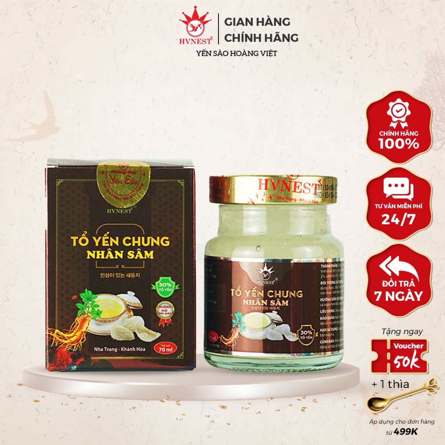 Yến tươi chưng sẵn hvnest vị nhân sâm 70ml