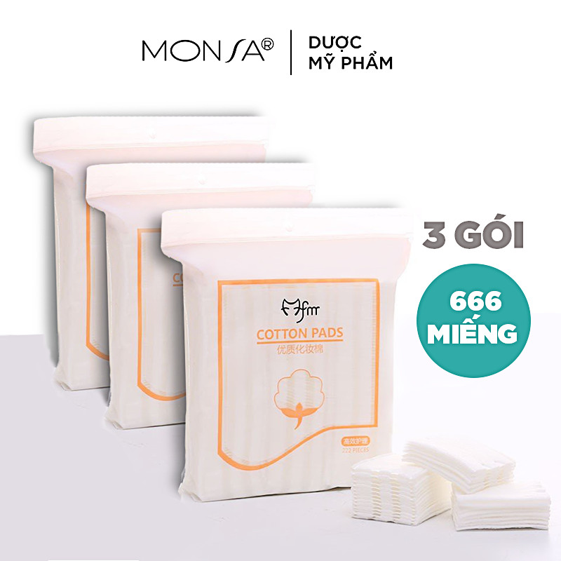 Combo 3 túi bông tẩy trang 3 lớp cotton pads 222 miếng tẩy trang da mặt
