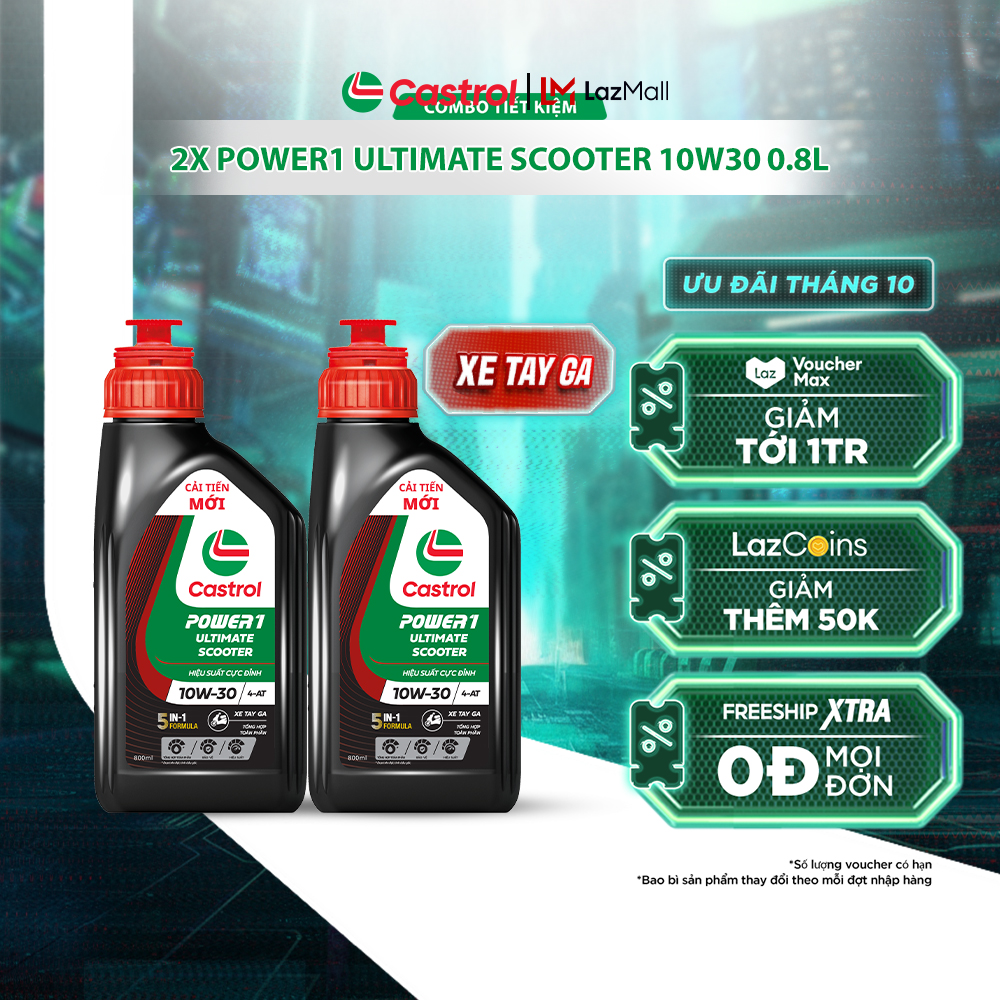 COMBO 2 Dầu nhớt xe tay ga CASTROL POWER1 ULTIMATE SCOOTER 10W-30 4-AT (0.8L)