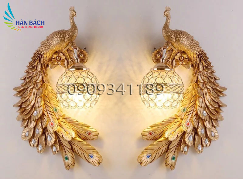 [HCM]Bộ 2 đèn led gắn tường hình con côngđèn tường pha lê trang trí treo tường lối đi cầu thang phòng ngủ - Kèm bóng
