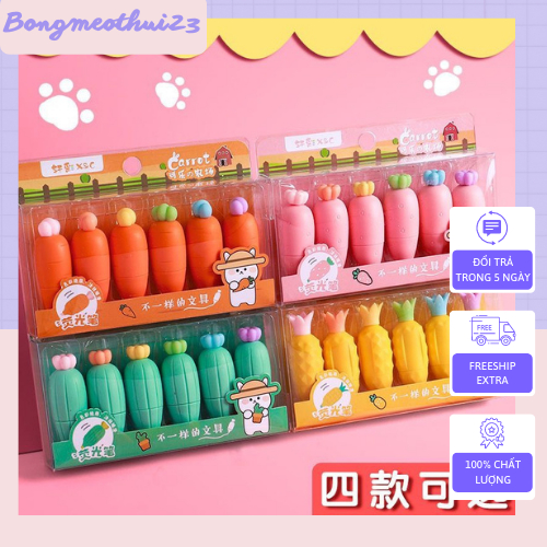 Bút highlight dạ quang sét 6 bút nhớ dòng 6 màu pastel họa tiết dễ thương dùng để đánh dấu nhớ dòng
