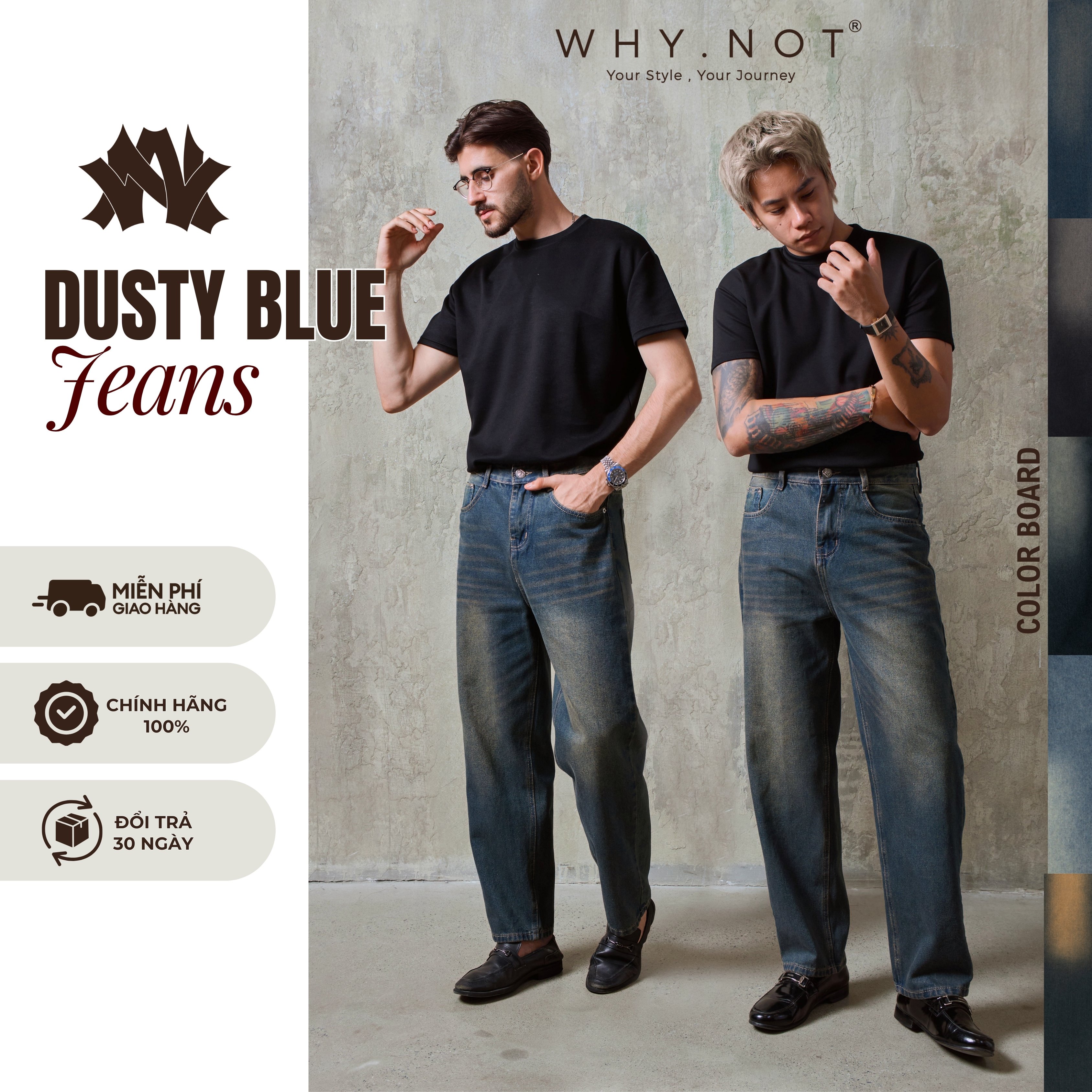   Có Bigsize  Quần Jean Nam WHY NOT Dusty Blue Jeans Ống Rộng Form Regular Fit - Jean Bò Mềm Chính Phẩm Cao Cấp JSTDTB 