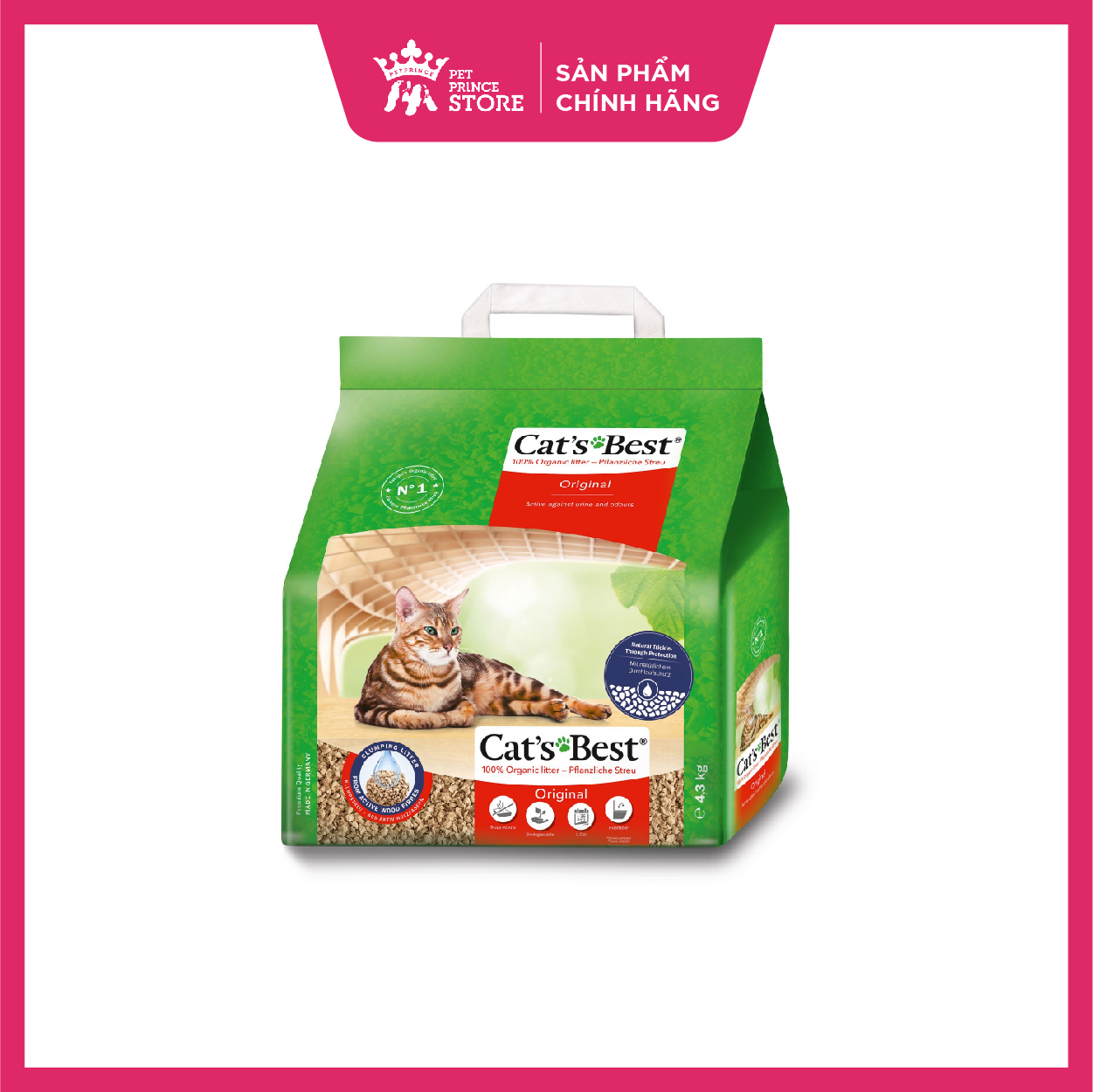 Cát gỗ vệ sinh hữu cơ Cat's Best Original | Siêu thấm hút, khử mùi | Vón cục | Xả được trong toilet