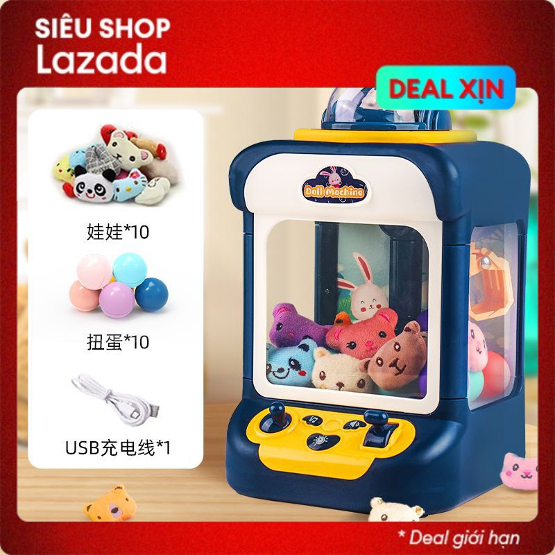 Đồ chơi Máy gắp thú bông mini cho bé có hiệu ứng nhạc có thú và dây sạc cho trẻ em - Đồ chơi trẻ em