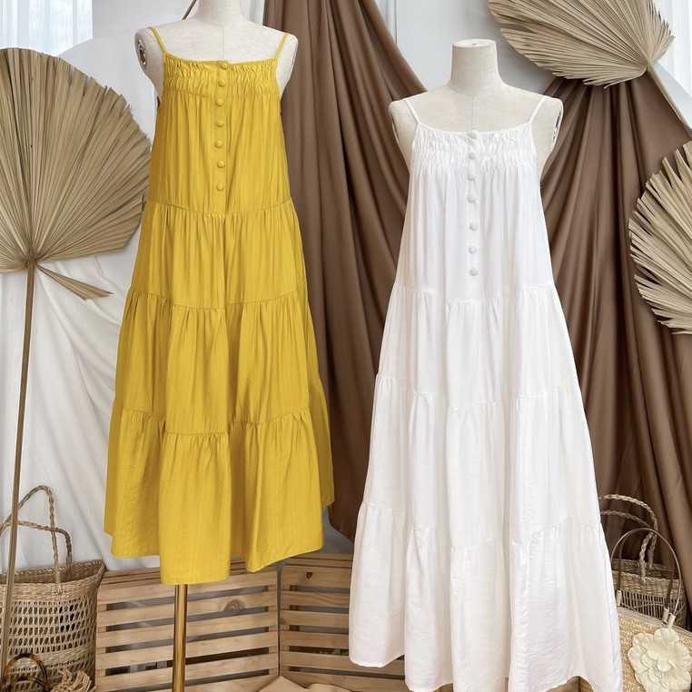 [Ảnh thật] Đầm maxi 2 dây tơ xước nhiều tầng nút bọc