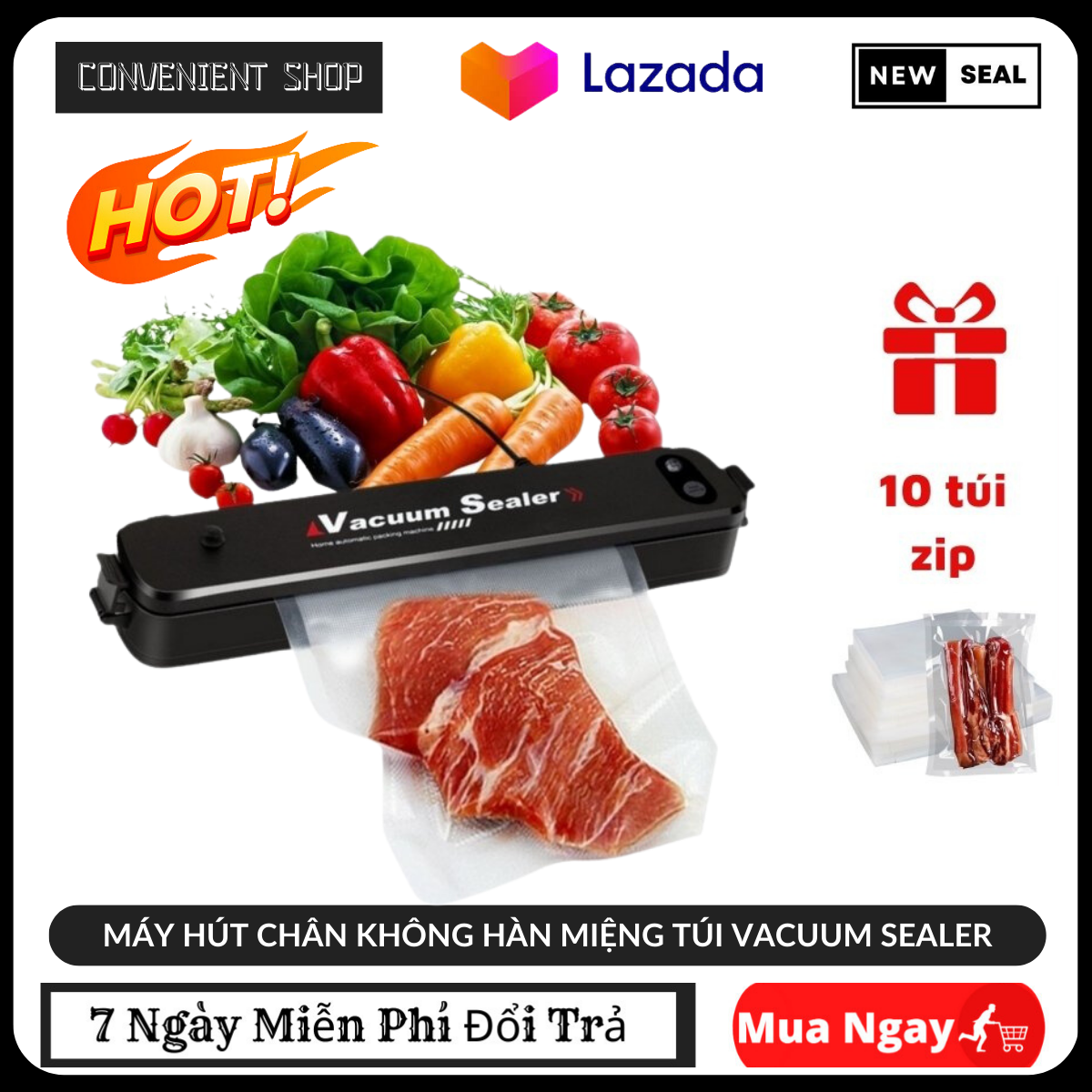 máy hút chân không, Và HÀN MIỆNG TÚI VACUUM SEALER - máy hút chân không thực phẩm dùng cho gia điình. Máy Hút Chân Không Kiêm Máy Hàn Miệng Túi Công Nghệ Cao Bảo Quản Thực Phẩm Cực Tốt Tặng 10 Túi Hút Chân Không.