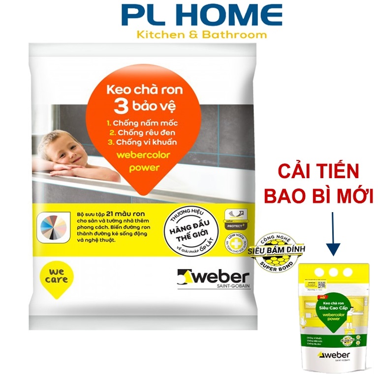 Keo chà ron gạch Weber Power  Bảo Vệ 3 Lớp Chống Thấm, Chống Bám Bẩn, Nấm Móc - Có nhiều màu lựa chọn