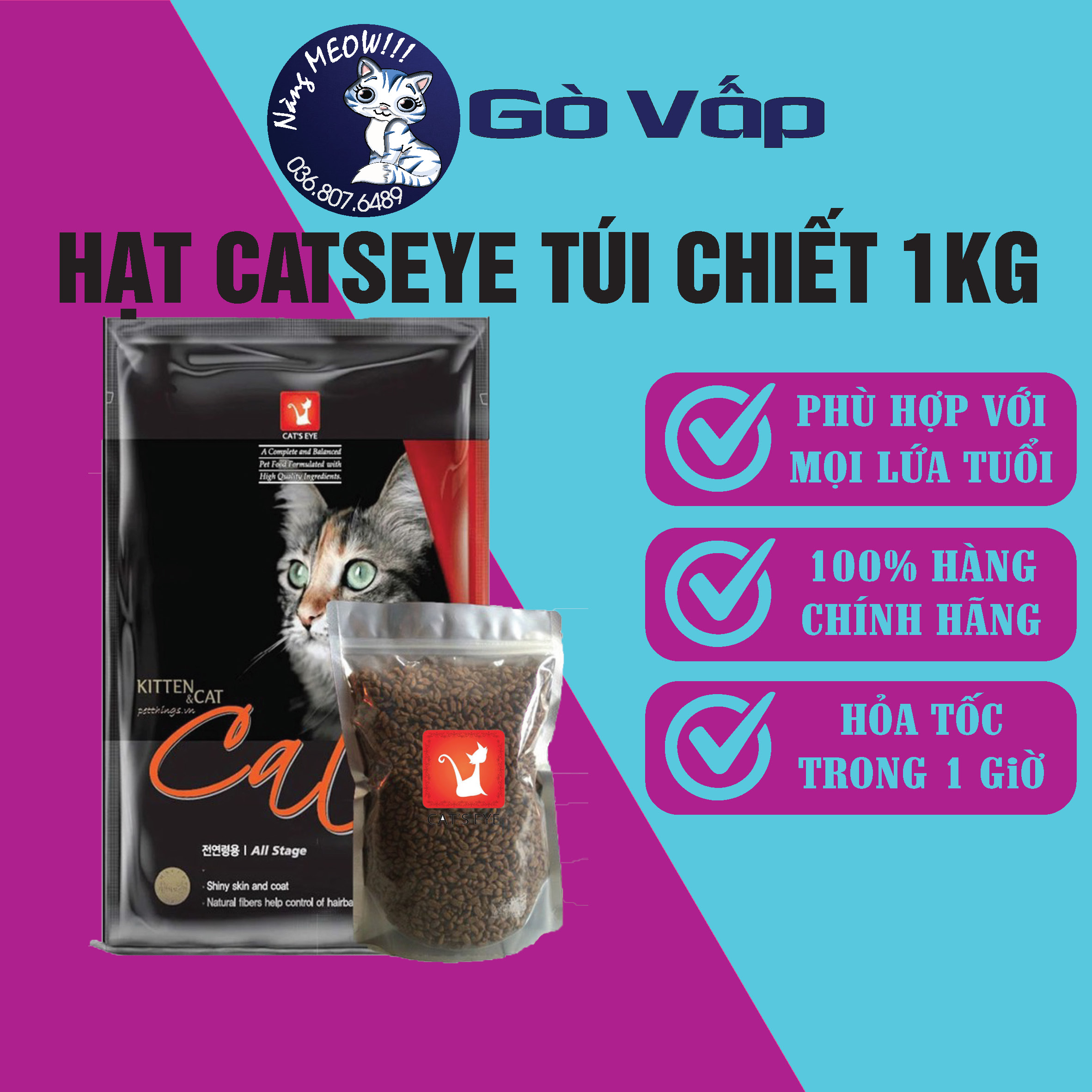 Hạt cat's eye - thức ăn khô cho mèo túi chiết 1kg