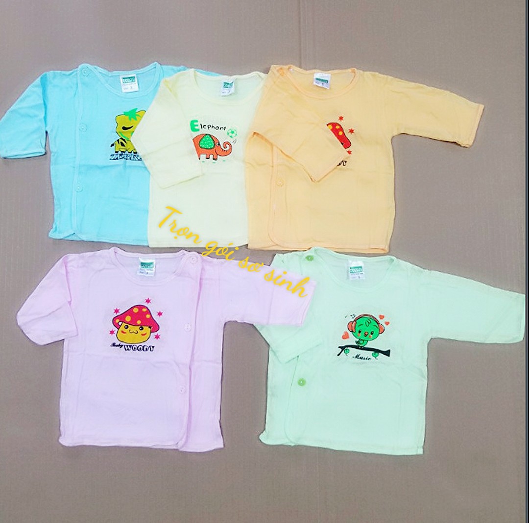 Combo 5 áo sơ sinh màu tay dài chất cotton
