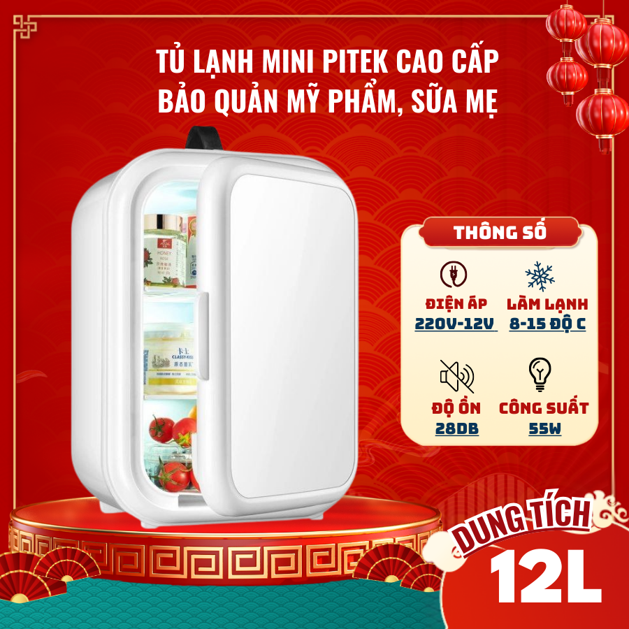 Tủ lạnh mini KEMIN cao cấp trang bị gương có đèn led dung tích 12L - Pitek