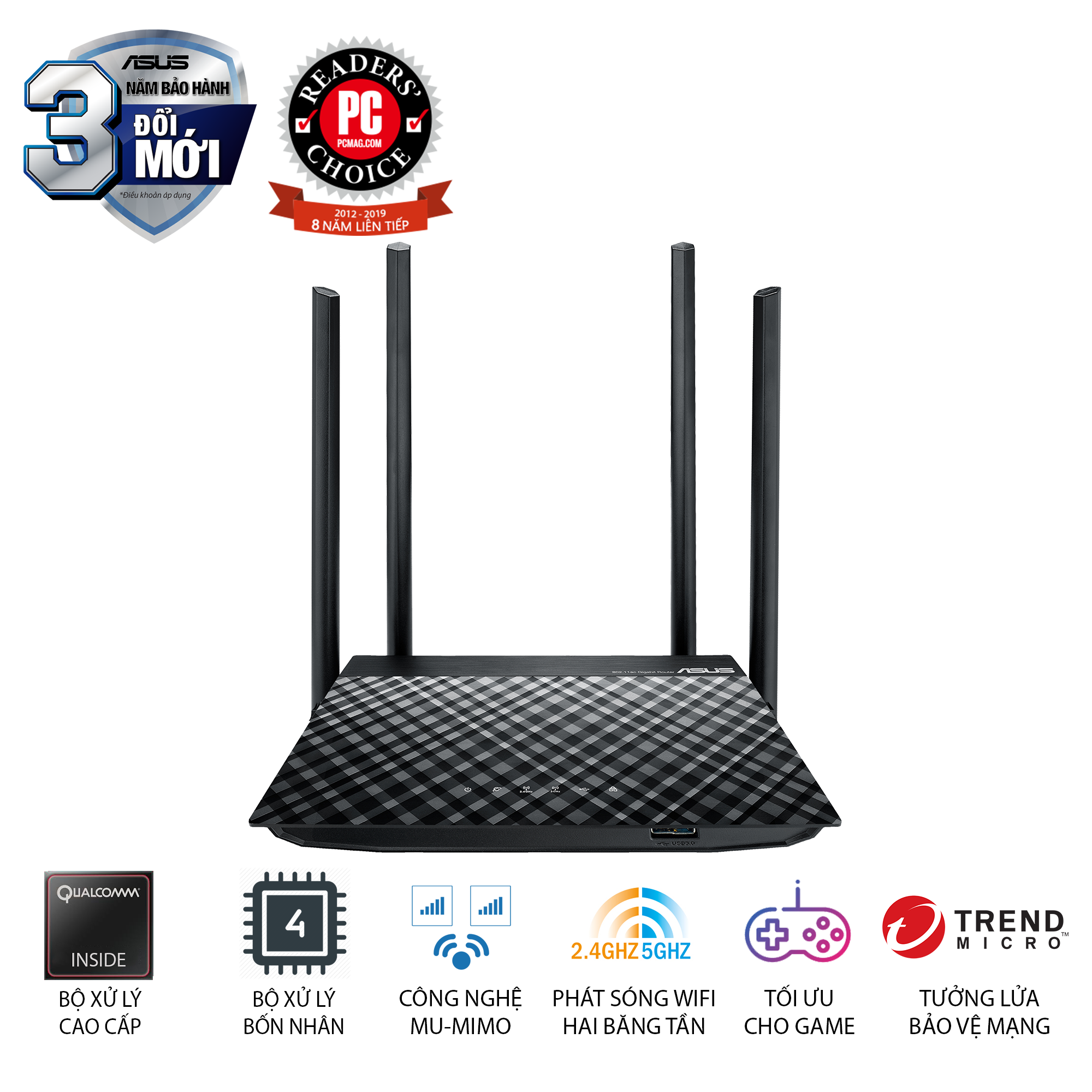 Router asus rt-ac1300uhp ac1300 mu-mimo 2 băng tần 2.4ghz/5ghz
