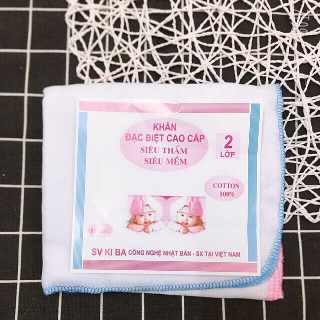 Combo 10 chiếc khăn sữa trơn sơ sinh KIBA 100% cotton loại 2 lớp