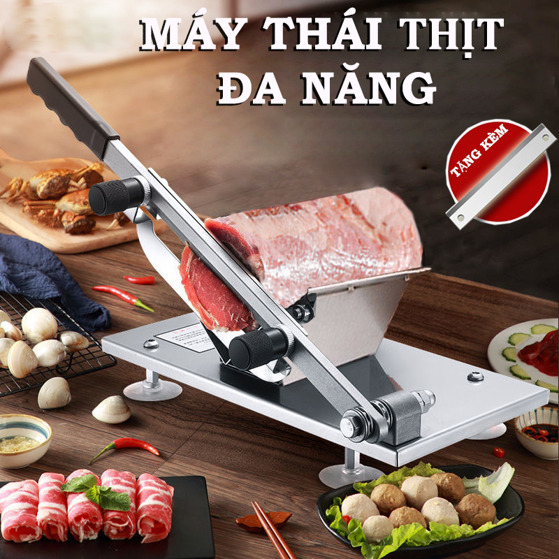 [ TẶNG LƯỠI SƠ CUA ] Máy thái thịt, rau, củ quả,thịt đông lạnh đa năng-Khung sườn inox-Dao thép siêu bền