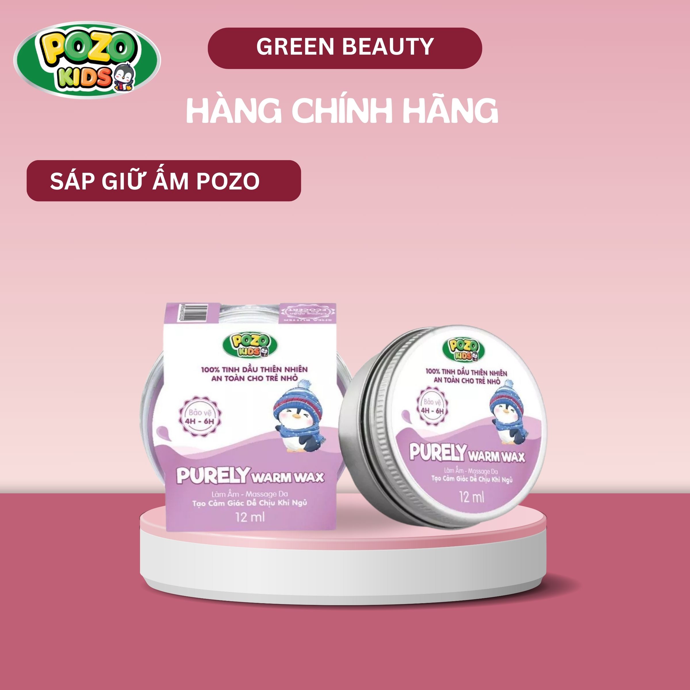 Sáp Giữ Ấm Pozo Kids Cho Bé Hỗ Trợ Tránh Cảm - Giảm Ho - Ngạt Mũi Do Lạnh,Bé Nằm Điều Hoà Lọ 12ml  mẫu mới  