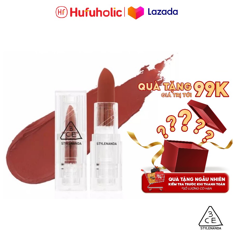 Son thỏi lì 3CE vỏ trong suốt Soft Matte Lipstick mịn lỳ mỏng nhẹ lâu trôi 3CE011
