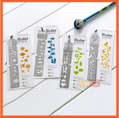 Bookmark Kim Loại 3 Trong 1 Sang Trọng Kiêm Thước Kẻ, Đánh Dấu, Khung Vẽ Hoạ Tiết Trang Trí