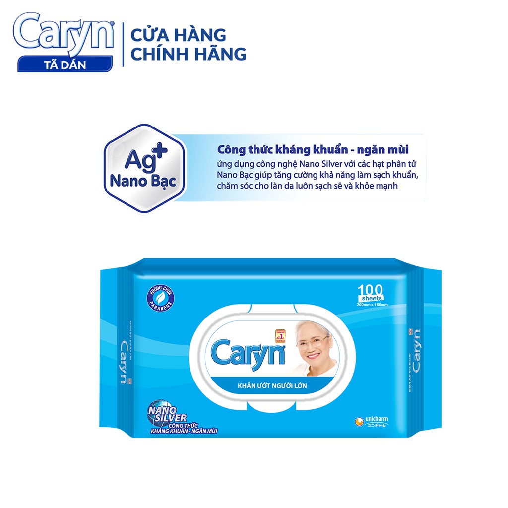 Khăn ướt Caryn 100 Miếng/Gói - Công thức kháng khuẩn