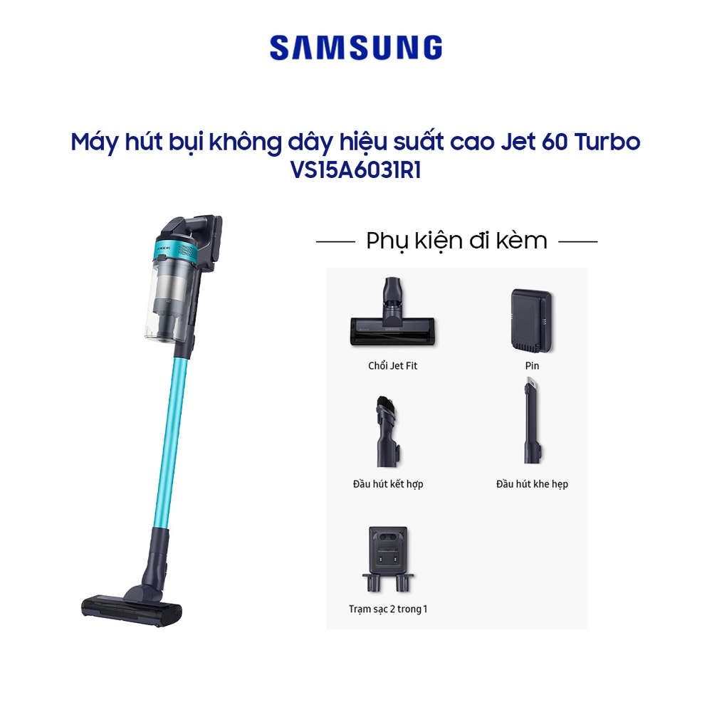 Máy hút bụi không dây Samsung Jet60 Turbo VS15A6031R1/SV pin sạc - Hàng chính hãng