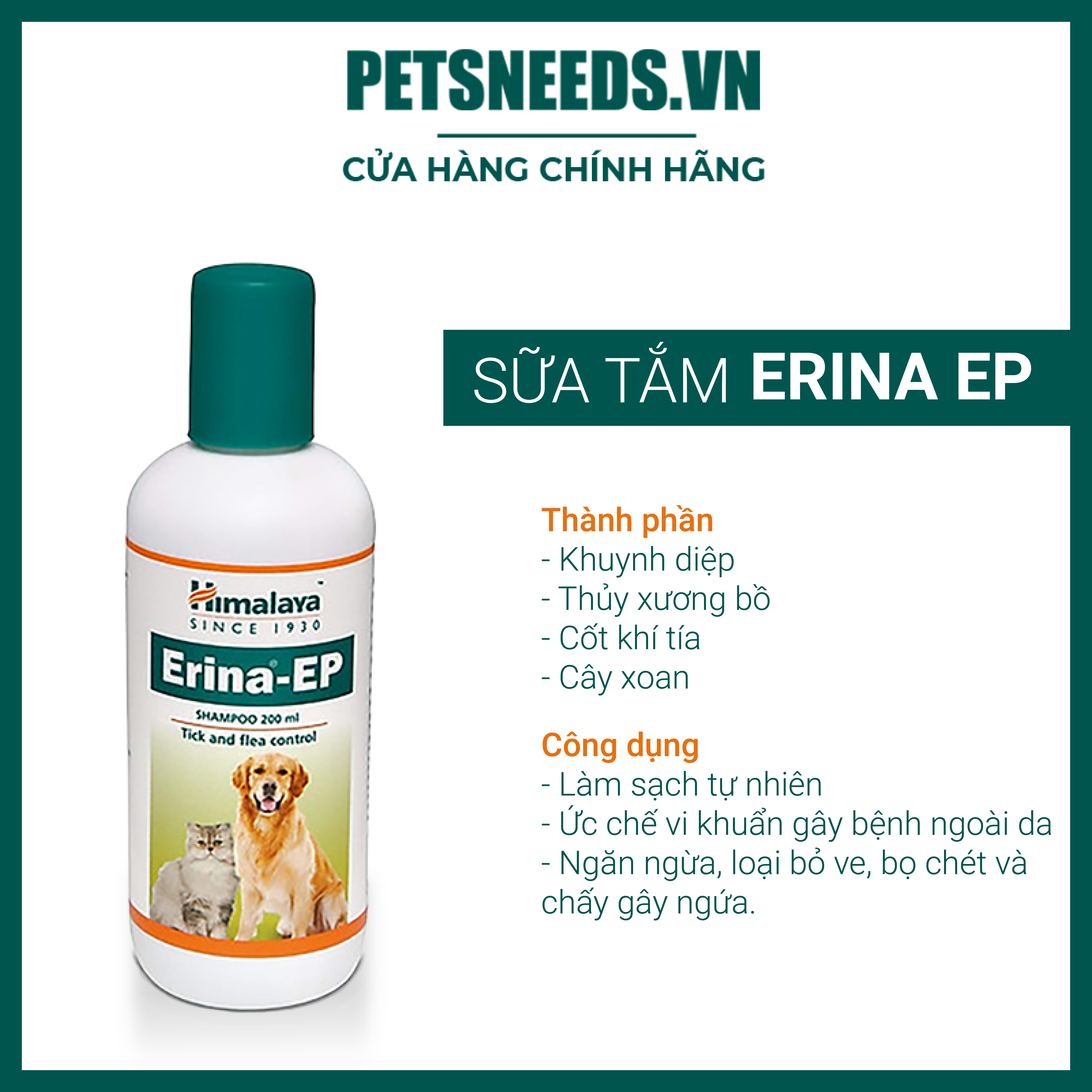 Dầu tắm Erina-EP giúp làm sạch loại bỏ ve và chấy phá hoại gây ngứa