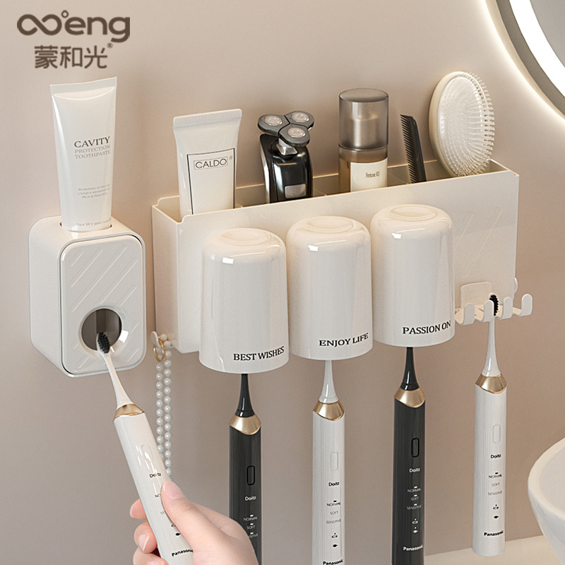 Giá Để Bàn Chải Đánh Răng Kem Gió Không Đục Lỗ Cốc Nước Súc Miệng Giá Để Bàn Chải Đánh Răng Điện Treo Tường Phòng Tắm