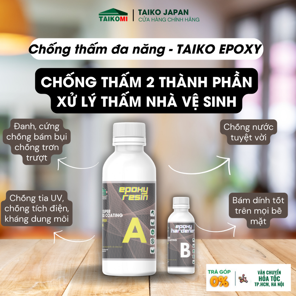 Keo chống thấm Epoxy 2 thành phần A - B trong suốt, sử lý chống thấm mặt sàn nhà vệ sinh, quét bảo vệ gạch men