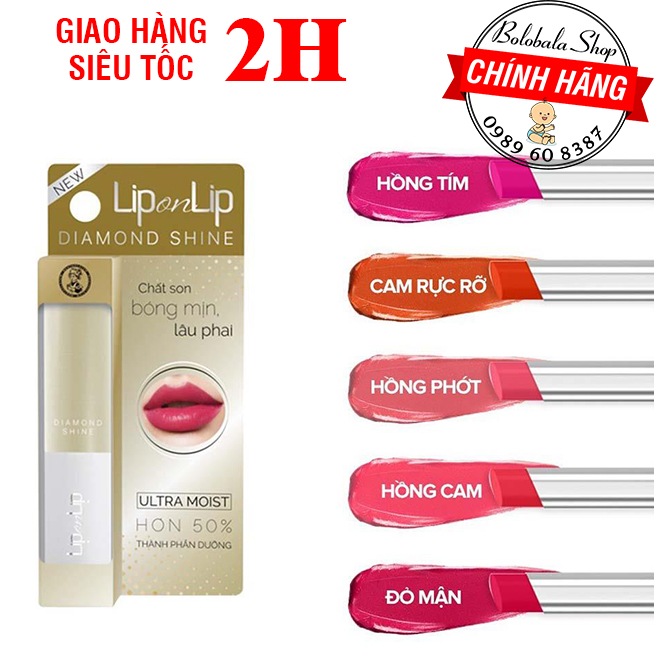 [TẶNG GIÁ ĐỠ ĐT] Son nhũ trang điểm dưỡng tối ưu Lip On Lip Diamond Shine 2,2g