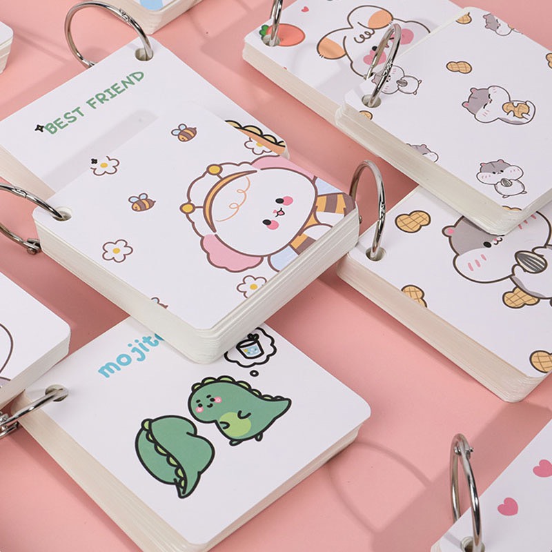 Flashcard học từ vựng ngoại ngữ hình vuông khủng long và các nhân vật hoạt hình cute/ flashcard ghi nhớ từ vựng 80 tờ