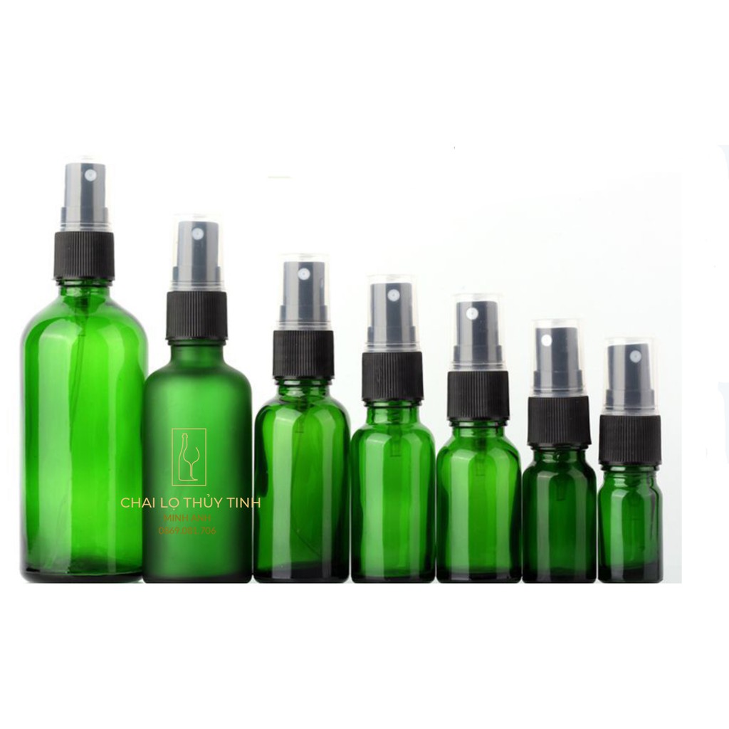 Lọ thủy tinh xanh lá nắp xịt sương - -