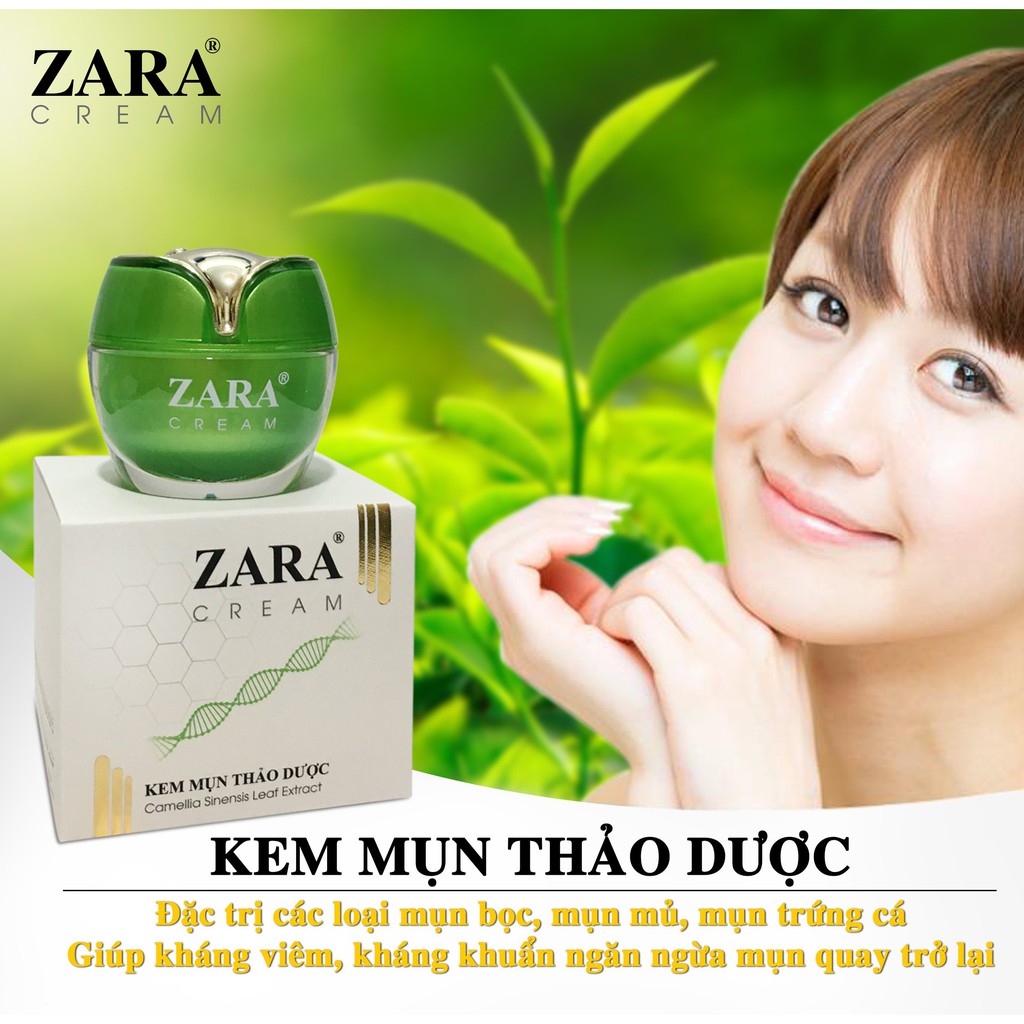 Kem Mụn Thảo Dược Zara 12g _ Ngừa mụn, giảm thâm, mờ sẹo _ Se khít lỗ chân lông _ Chống lão hóa da _ Dưỡng da trắng sáng hoàn hảo