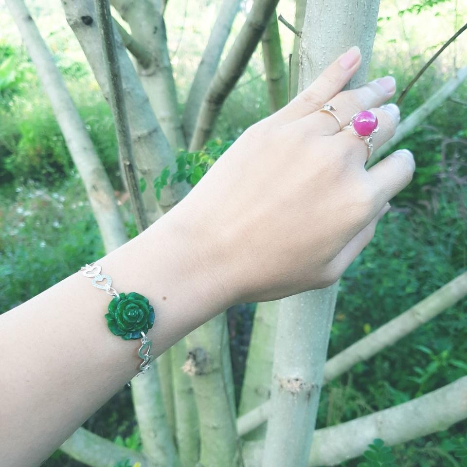 Lắc tay bạc hoa Mẫu đơn Cẩm Thạch