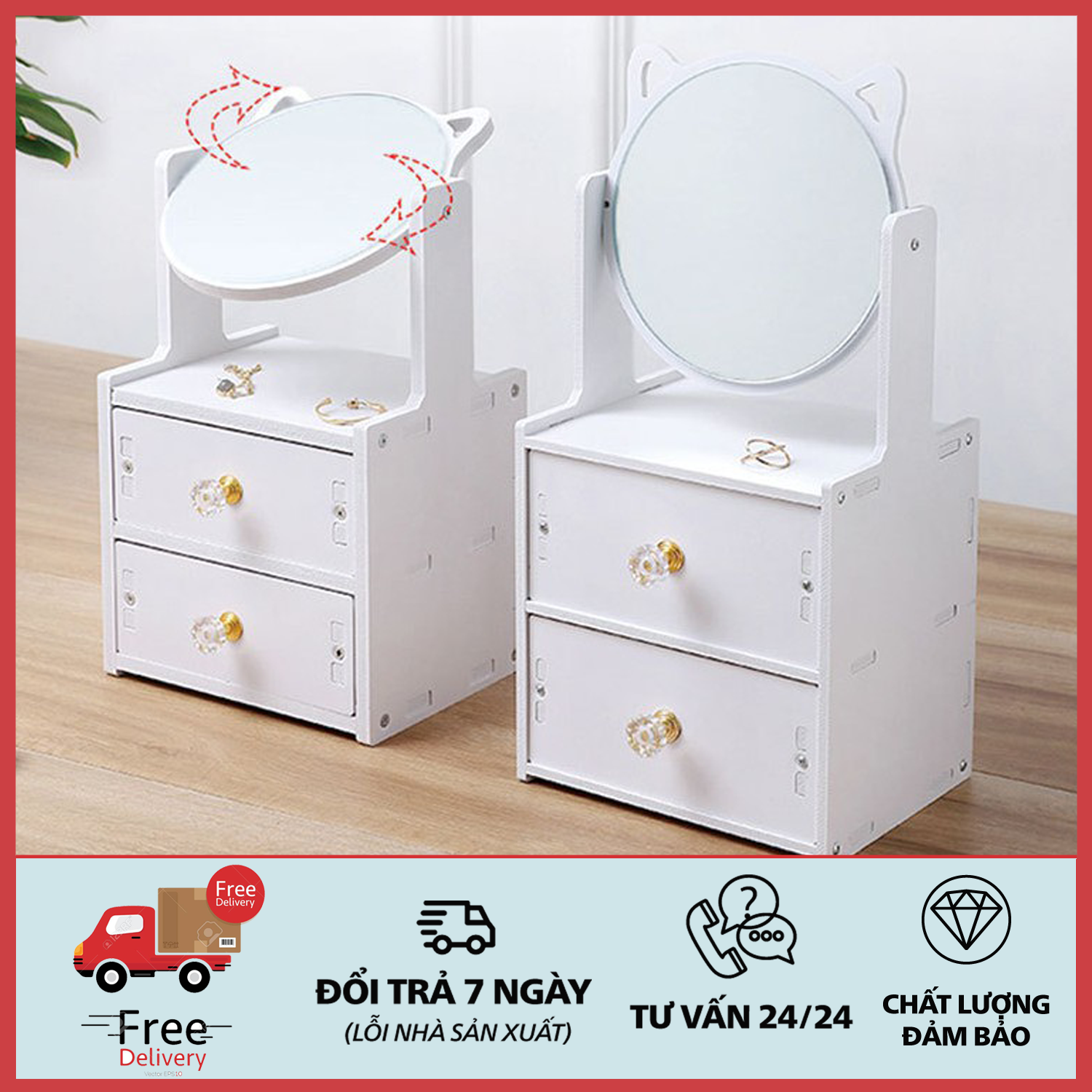 Kệ đựng mỹ phẩm - Kệ Mỹ Phẩm Loại To, Kệ Mỹ Phẩm Đa Năng Có Ngăn Kéo - Tủ để mỹ phẩm trang điểm có gương - tủ gỗ để đồ trang điểm trang sức hình mèo 1-2 ngăn kéo