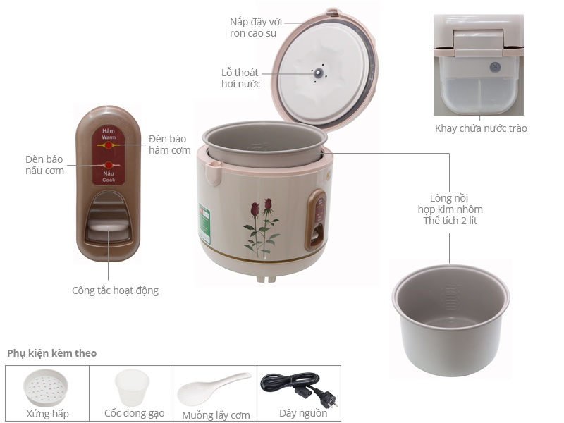 Nồi cơm điện happycook 2 lít hc-200