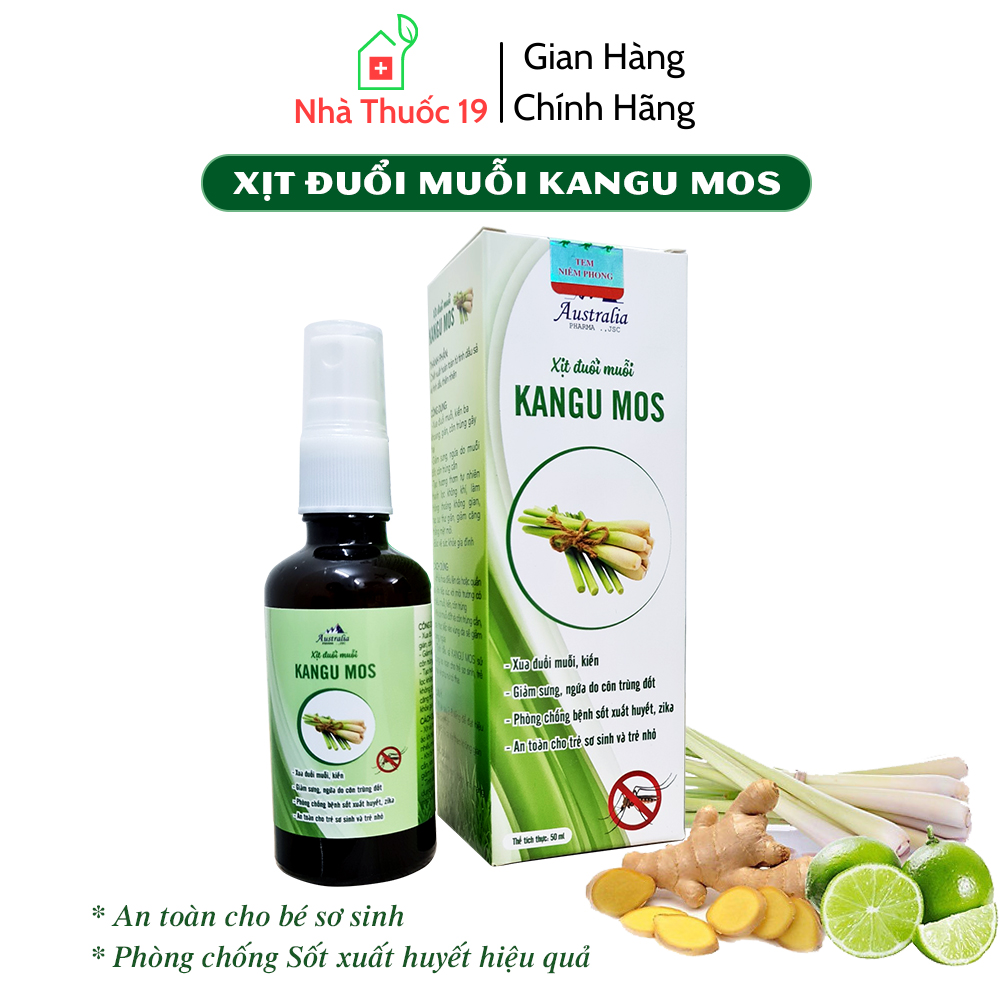 Xịt đuổi muỗi phòng chống sốt xuất huyết Kangu Mos - Chống Muỗi Đốt Ngăn Côn Trùng Cắn Thành Phần 100% Tự Nhiên An Toàn Cho Mọi Người (Lọ 50ml)