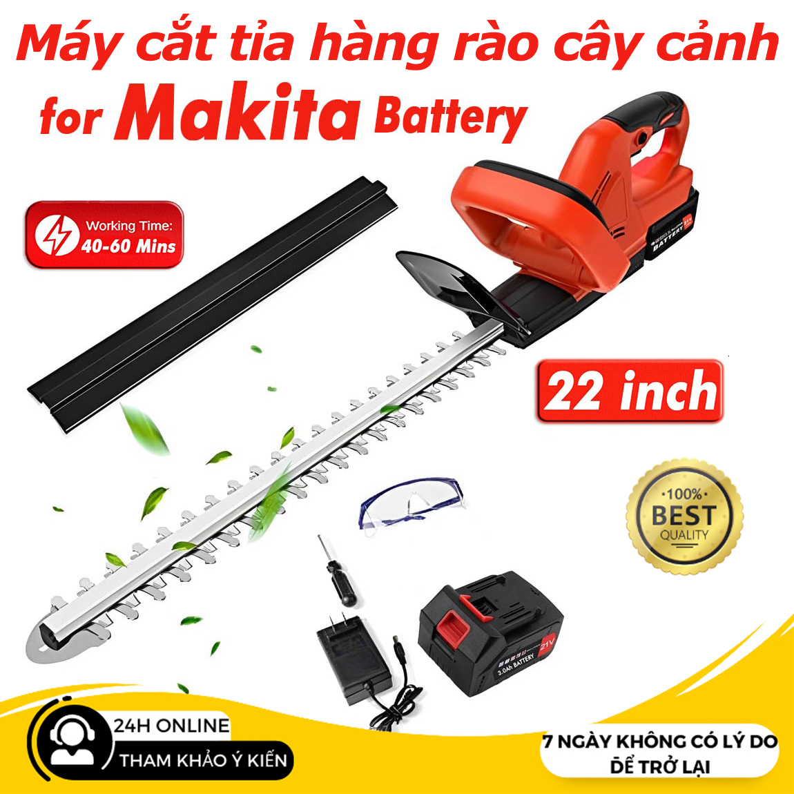 Máy cắt hàng rào,Bộ Máy cắt tỉa hàng rào cây cảnh động cơ lõi đồng 100% - Công suất 1800W - Dùng chung chân pin Makita