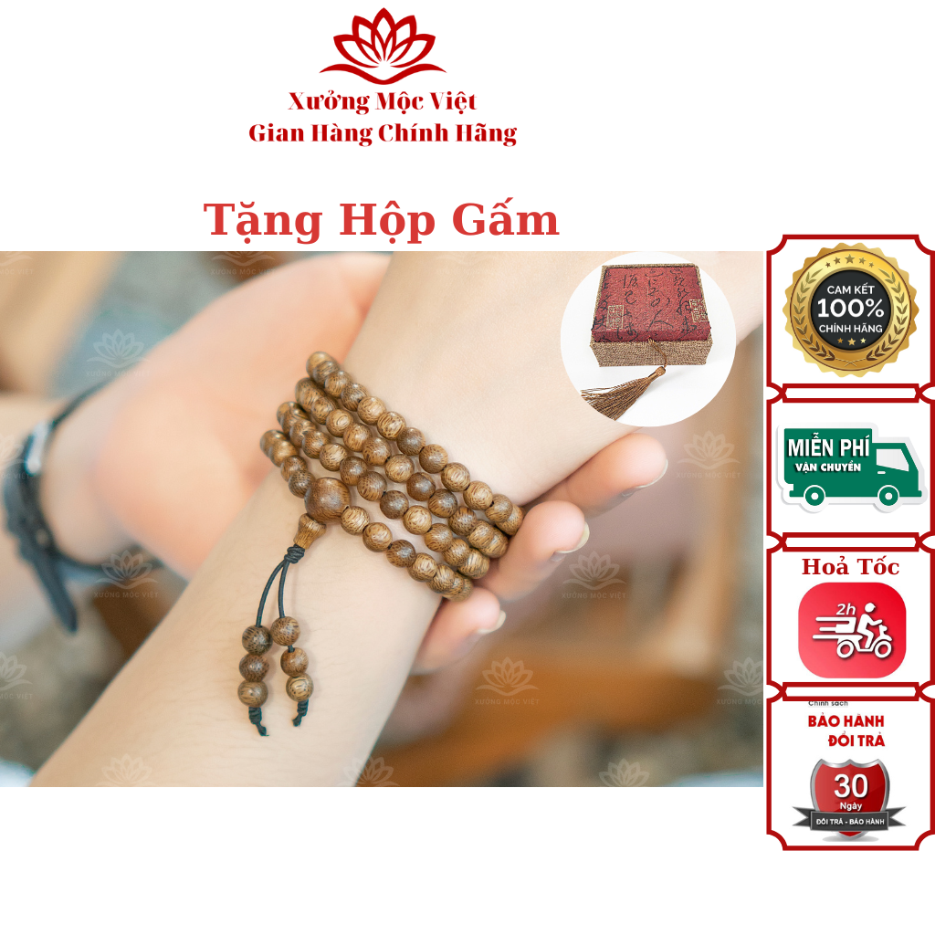 Vòng Tay Trầm Hương 108 Hạt Xưởng Mộc Việt Chuỗi Tràng Hạt Trầm Tóc Thường Size 6/7/8mm Vòng Tay Phong Thuỷ May Mắn Bình An Tài Lộc