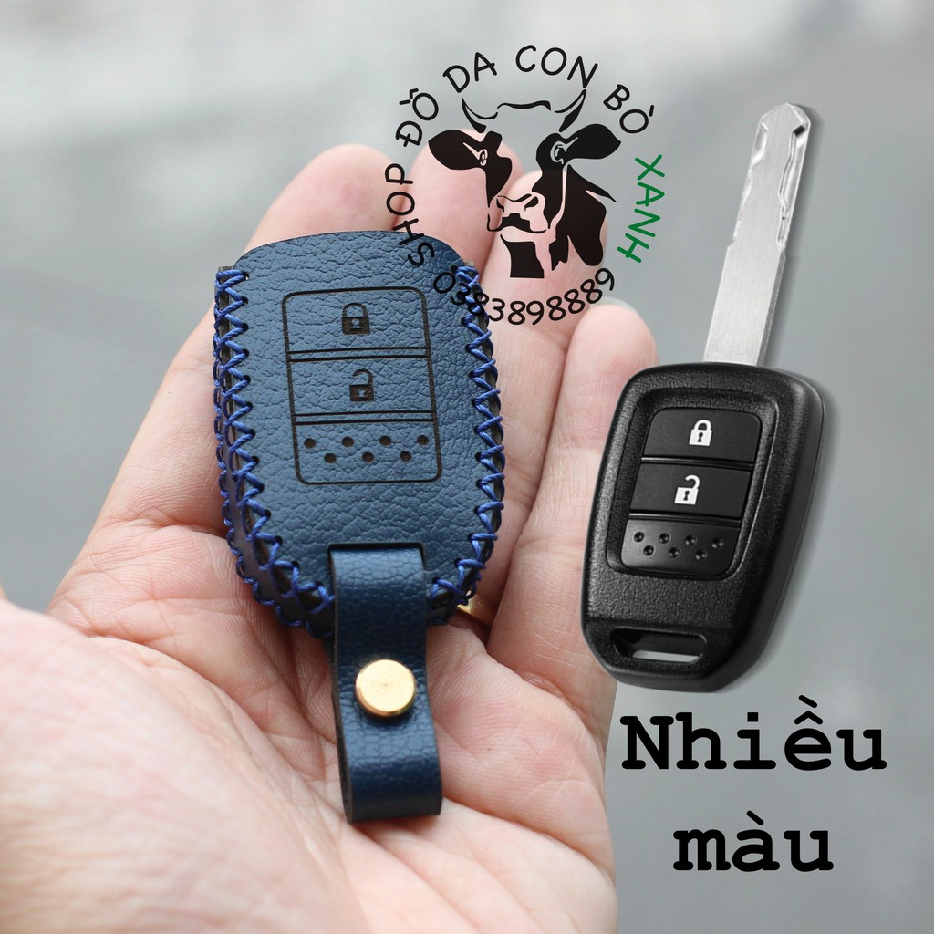Bao da chìa khoá honda brio, city, civic 2014-2018 chìa khoá cơ handmade da 002