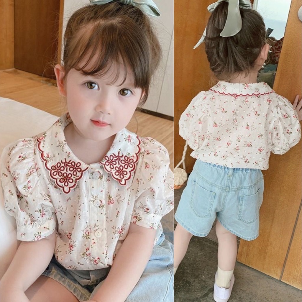 Áo sơ mi hoa nhí cộc tay cho bé gái
