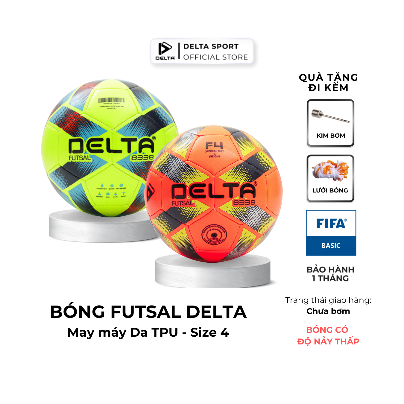 Bóng đá futsal DELTA 9961-4M size 4 từ da TPU tổng hợp, chơi trên sân cỏ nhân tạo hoặc trong nhà phù hợp từ 12 tuổi