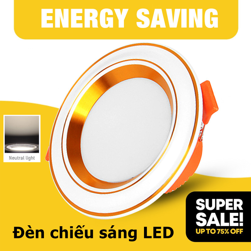 Đèn LED âm trần Rạng Đông  Đèn downlight, Đèn Led âm trần ánh sáng trắng, 3 màu 7w phi 90 viền vàng, viền bạc đế đúc.