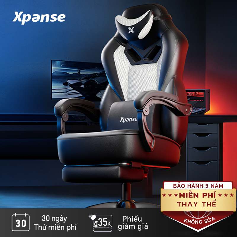 Ghế chơi game Xpanse có đệm dày, da thoáng khí, 135° tựa lưng có thể điều chỉnh để làm việc và vui chơi thoải mái