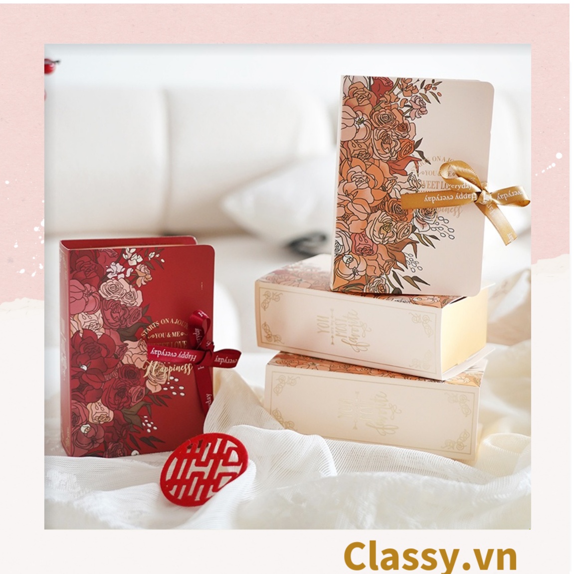 Classy (Kích thước 8 * 4,5 * 12cm) - Hộp giấy Q496 đựng quà tặng gắn ruy băng Happy Every, đựng son môi, nước hoa, sô cô la vv..